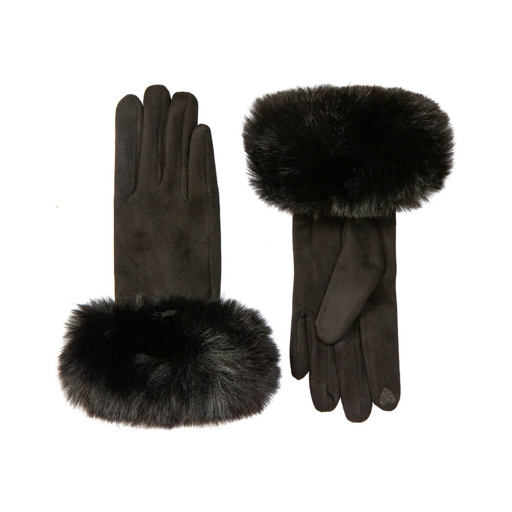 Dents Women’s Touchscreen Faux Suede Gloves with Faux Fur Cuffs
